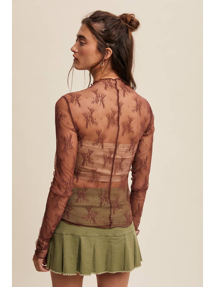 Listicle - Wholesale Blouse - Women's - Sheer Lace Long-Sleeve Top85