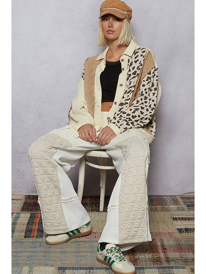 Pol Clothing - Wholesale Jacket - Women's - Floral Animal Print Contrast Color Block Quilted Jacket SALE16