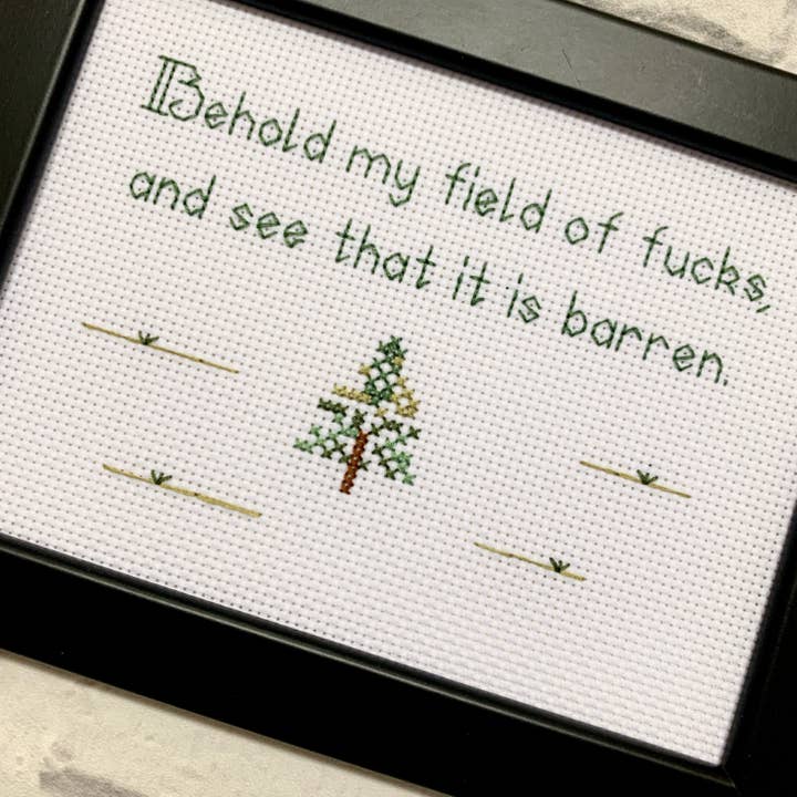 Cross Stitch Bitch - Vente Accessoire de broderie/point de croix - Encadrée terminée au point de croix, Behold my field of f*cks, broderie subversive drôle et subversive à la pointe de l'aiguille, impertinente, cadeau de Noël4