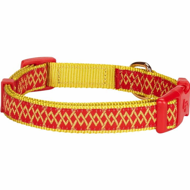 True Red Geometric Designer Metallic Thread Dog Collar for wholesale on Faire3