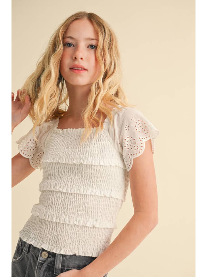 heart and arrow - Wholesale Knit Top - Women's - TWEEN KIDS GIRLS TIERED SMOCKED TOP (7-14)