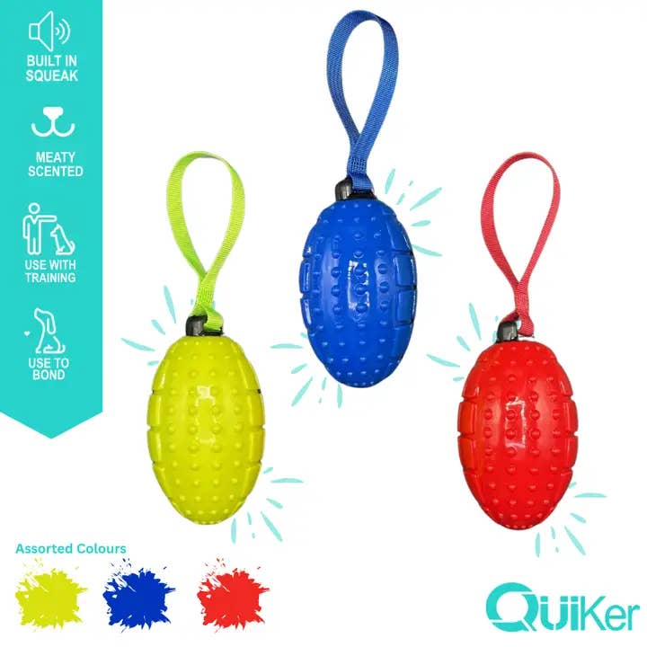 Fleischiger TPR Rugbyball Hundespielzeug - 3er Pack Innen für den Großhandel von Quiker Pet Products