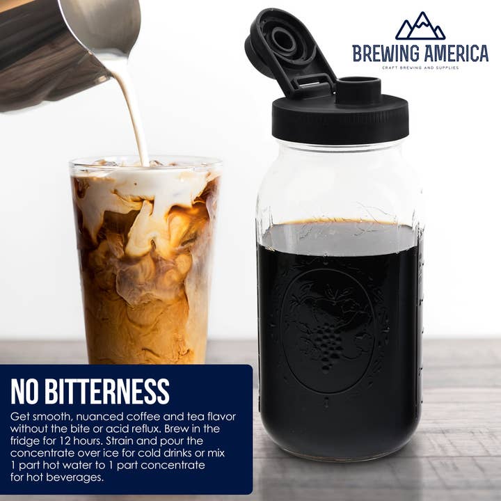 Brewing America - Wholesale Coffee Machine - Cold Brew Coffee Maker Kit: Wide Mouth for Coffee, Infused Tea, Alcohol - 2 Quart 64 oz Black