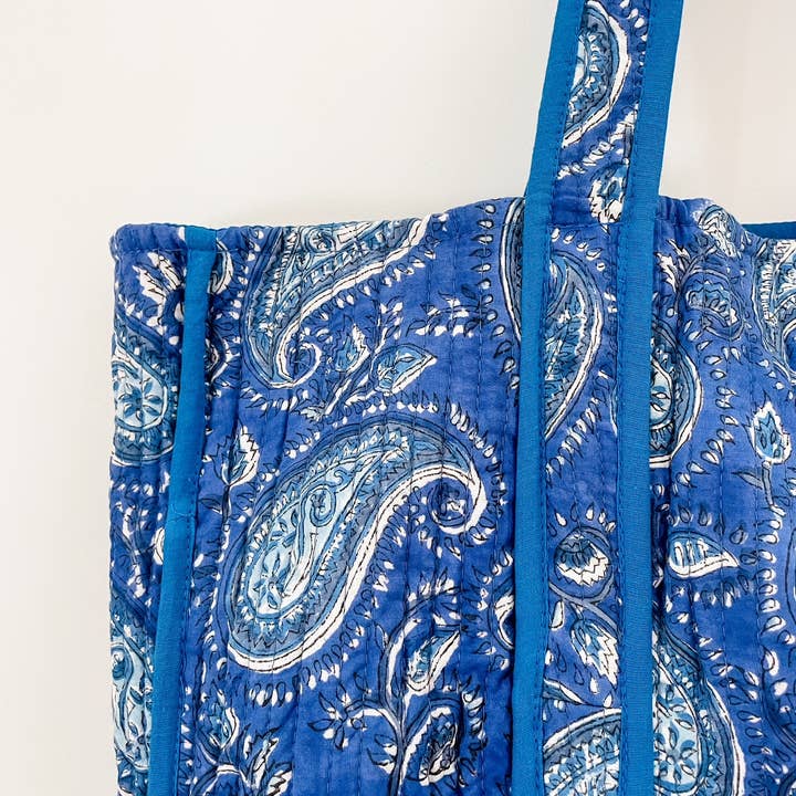 Sacola Reverse Blue Block Print por atacado de Kalyana Textiles