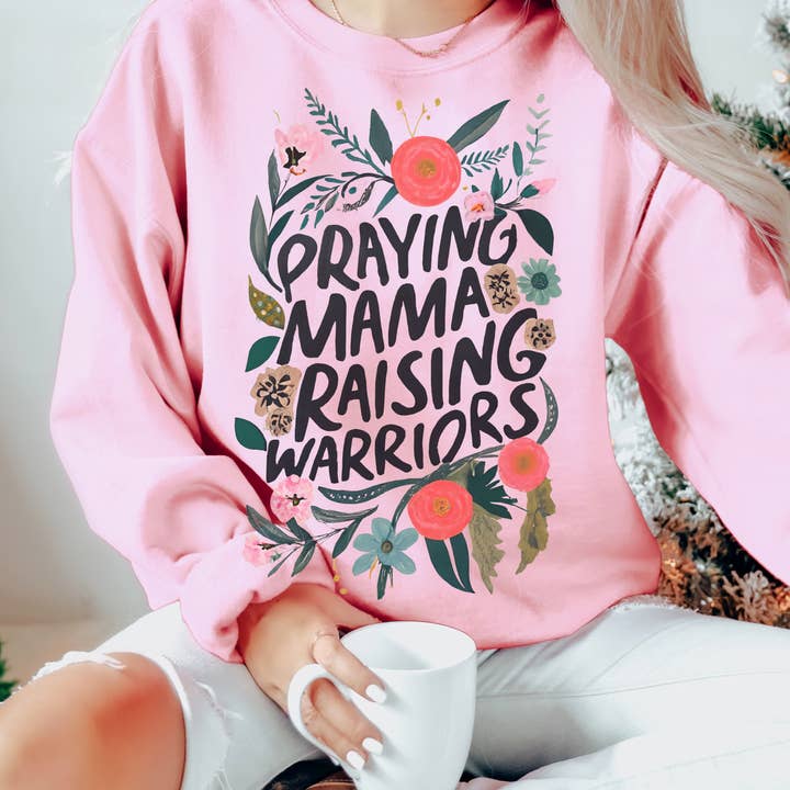 PRAYING MAMA RAISING WARRIORS CREWNECK SWEATSHIRT ADULT for wholesale by Haverly and Co.