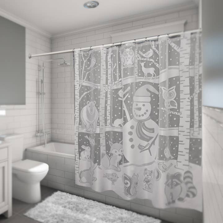 Snowman 72x72 White Lace Shower Curtain for wholesale by Heritage Lace