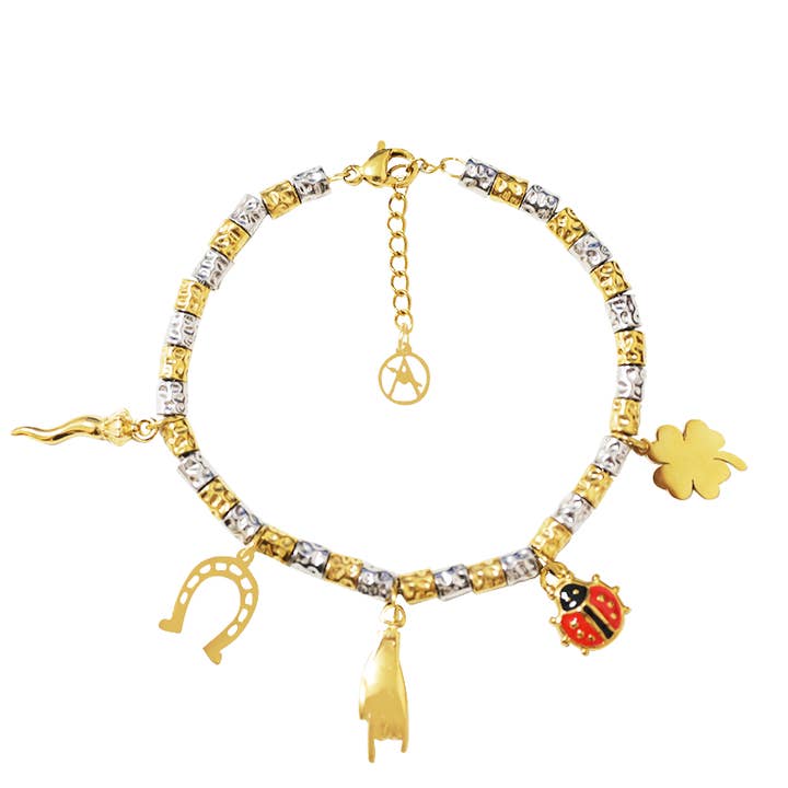 PEPITA BRACELET WITH LUCKY CHARMS & HORN HAND for wholesale by AMORINO SRL