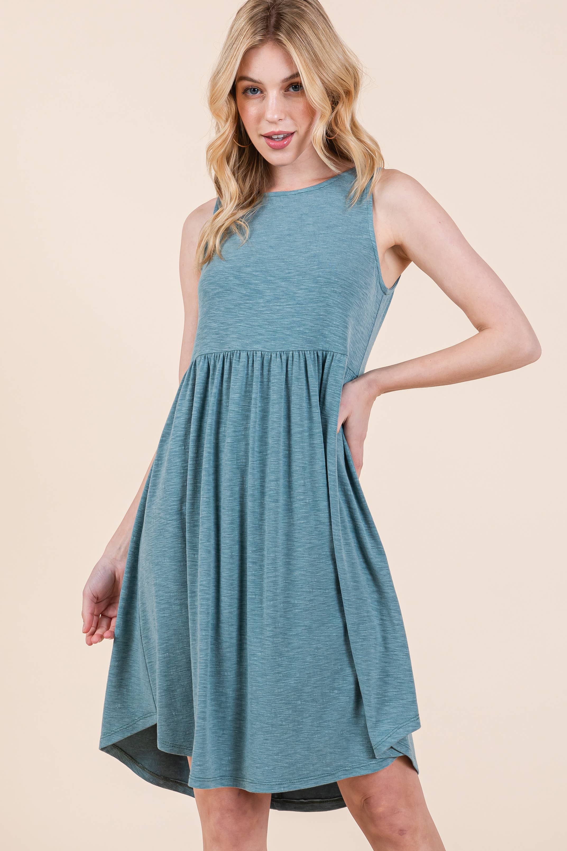 Emerald Collection - Wholesale Dress - Women's - ETK-9342-PL Plus Size Solid Babydoll Sleeveless Knee Dress7