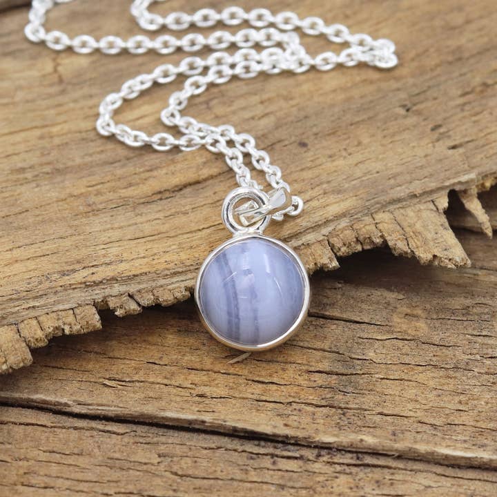 Blue Lace Agate Pendant 925 Sterling Silver Genuine Gemstone for wholesale by Jay Jools