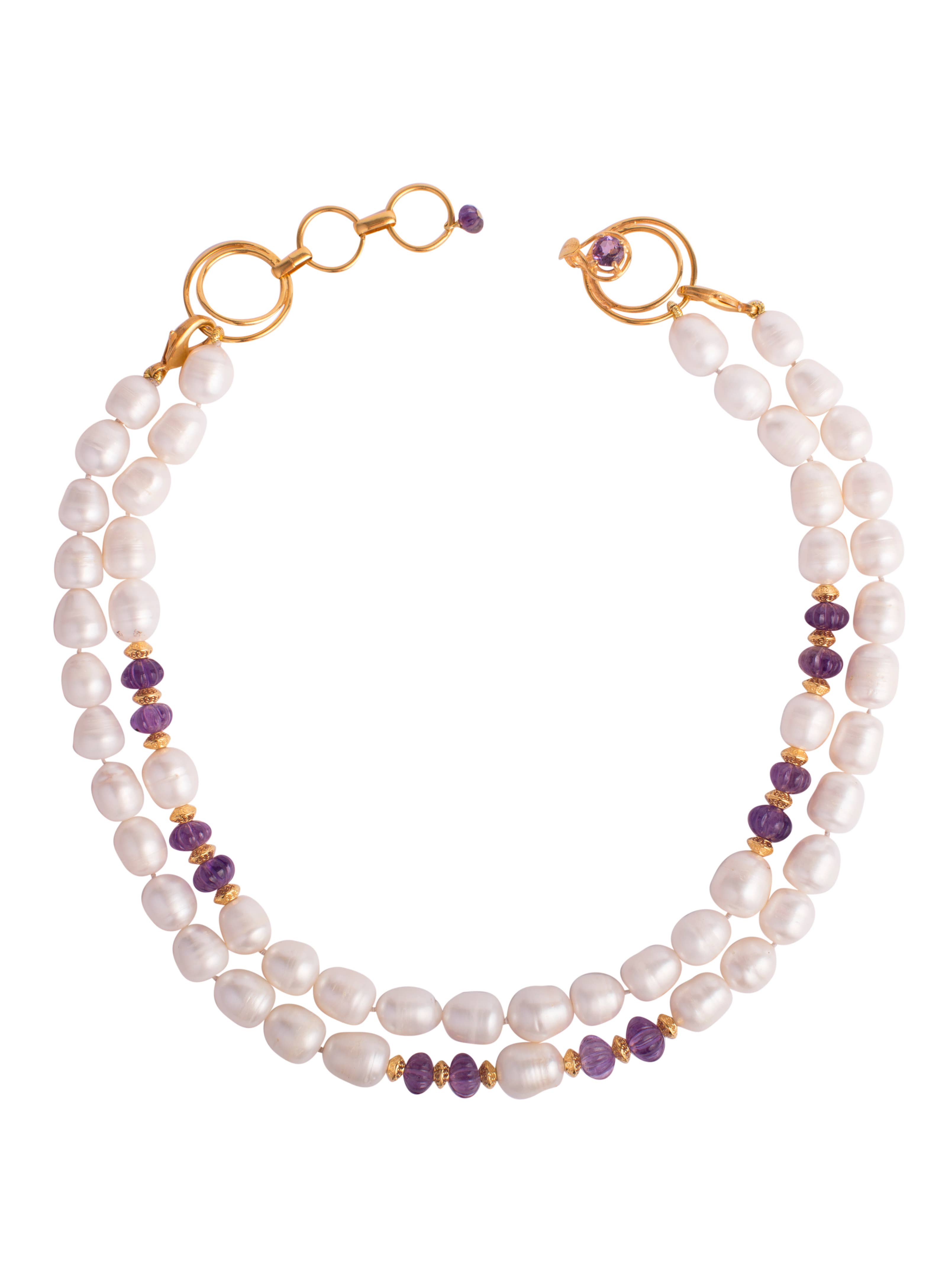 Bounkit - Wholesale Beaded/Pearl Necklace - Amethyst and Rice Water Pearl Removable Strand Necklace0