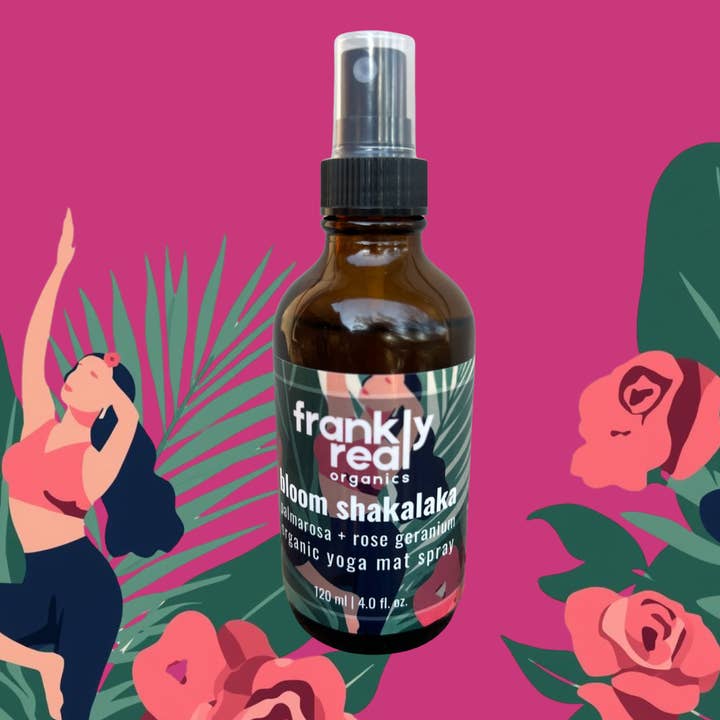 Bloom Shakalaka Organic Yoga Mat Spray – Palmarosa + Rose Geranium for wholesale by Frankly Real Company, LLC