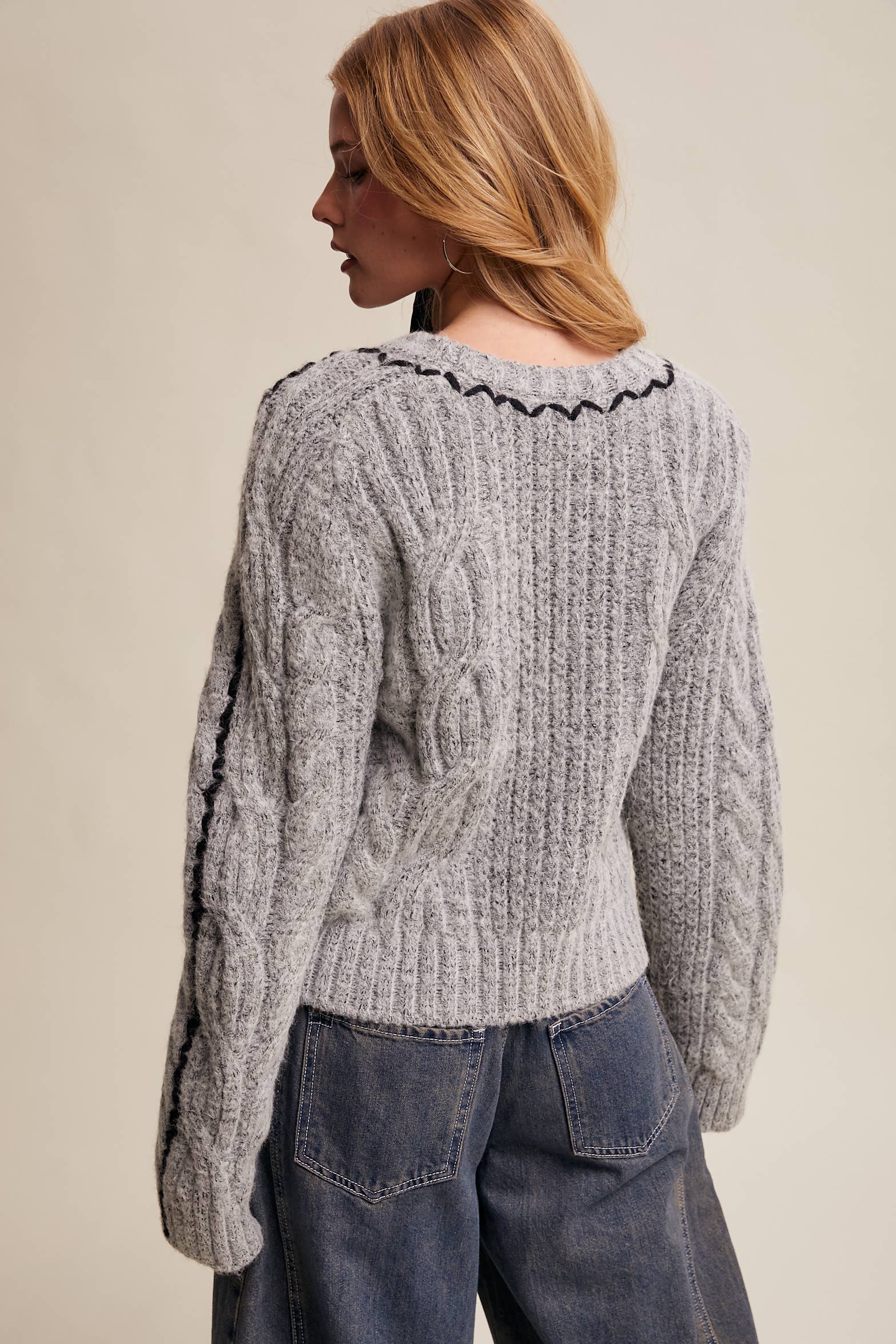 Listicle - Wholesale Knit Sweater - Women's - Contrast Stitch Cable Knit Sweater LSW1013 6