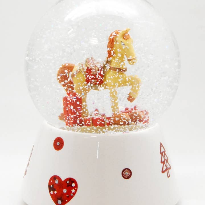 Schneekugelhaus - Wholesale Desk Globe - Snow globe rocking horse red gold with gifts with music box moonlight sonata 12 cm diameter