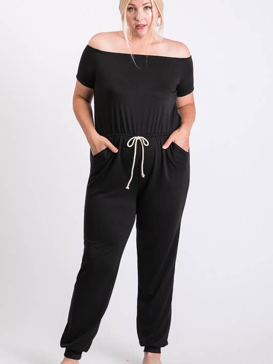 LMR5095PL-PLUS Tessa French Terry Off the Shoulder Jumpsuit for wholesale by lovely melody
