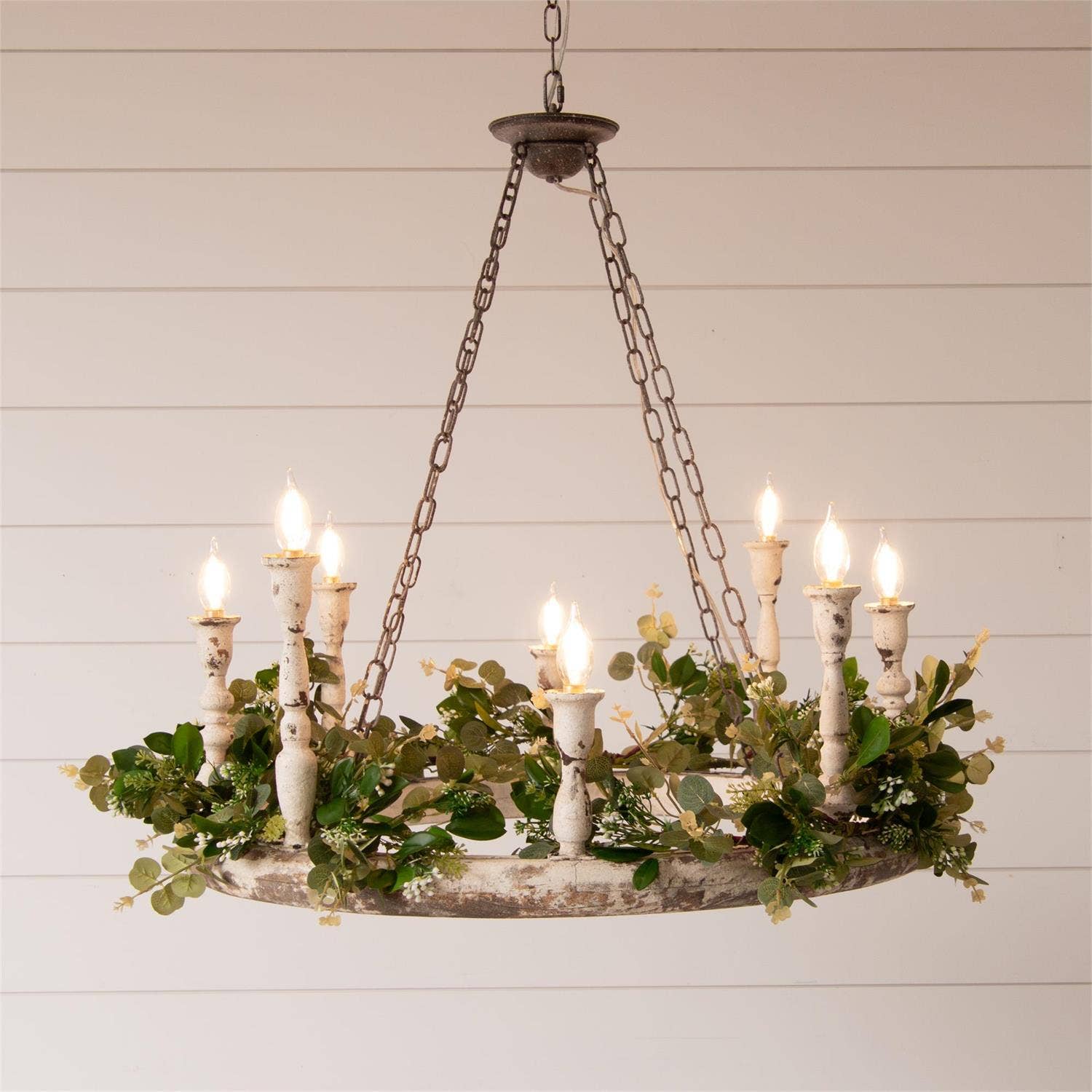 Audrey's Home & Gift - Vente Lustre/Suspension - Lustre en forme de roue de wagon à 6 lumières, blanc vieilli (PC)1