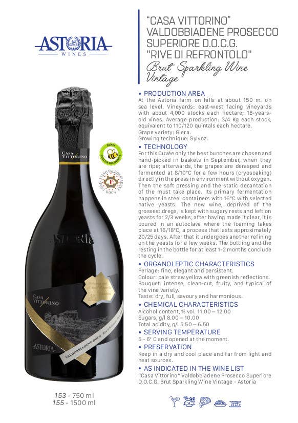 Metina SAS - Venta al por mayor Champán/vino espumoso - Casa Vittorino Mill.to Prosecco Valdobbiadene Astoria 75 cl2