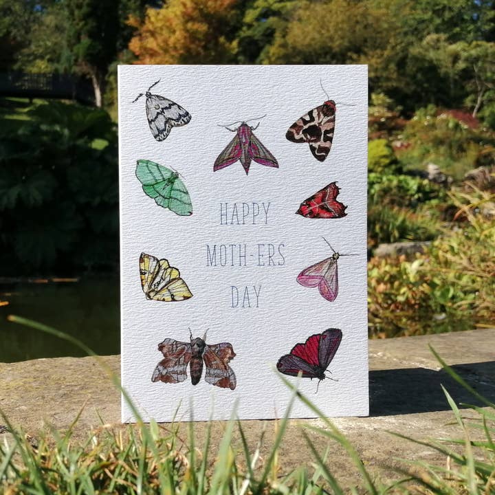 Happy Mothers Day Moth Illustration Blank Greetings Card for wholesale by Little Plover