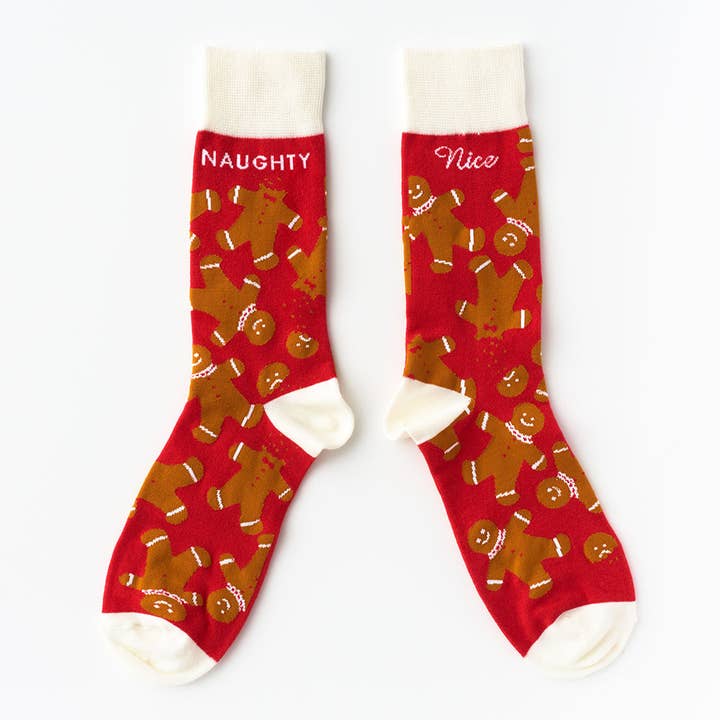 Naughty Nice Gingerbread Socks for wholesale by Paper Source Wholesale