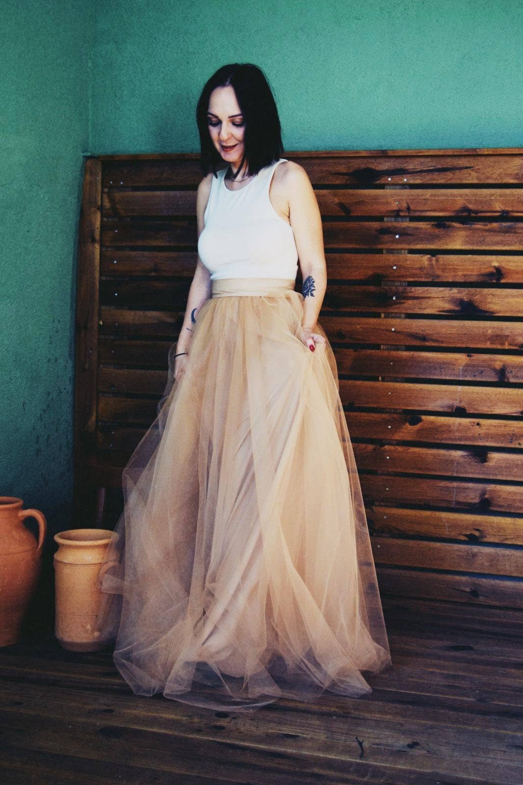 Modayladans – wholesale Skirt – Women’s – Long Beige Tulle Skirt | Wedding Bridesmaid Beige Tulle1