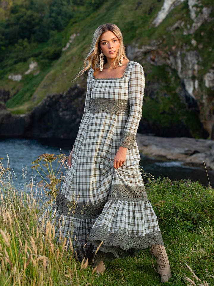 Roisin-jurk voor dames in rookblauwe plaid voor wholesale door Joyfolie