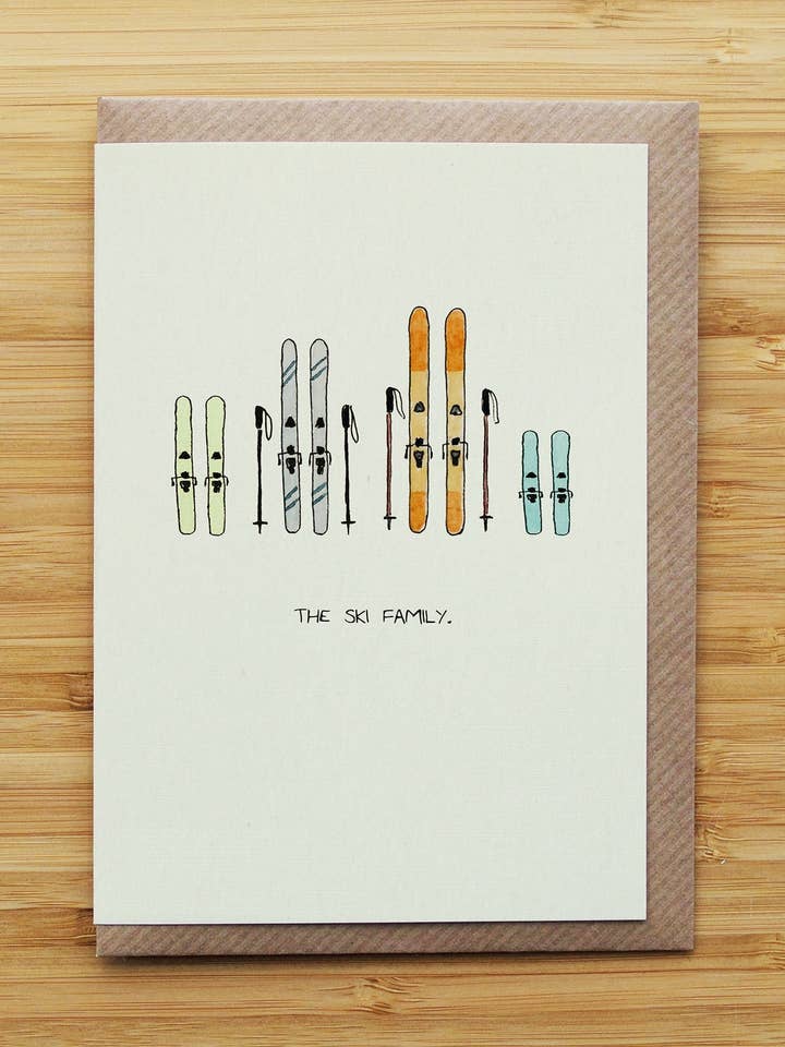 Carte Famille Ski - Noël - Nouveau-né - Carte Recyclée pour la vente par RossJDesigns