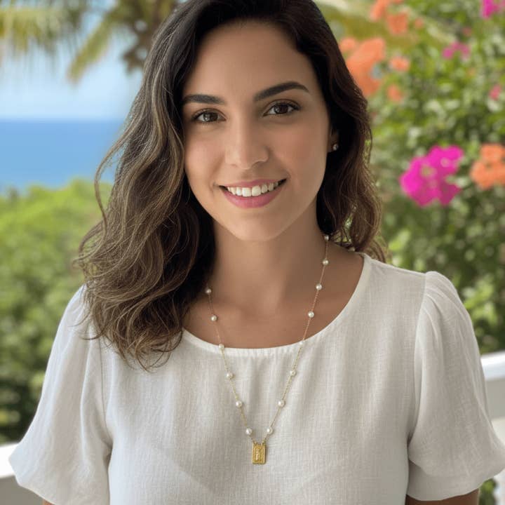 Guadalupe Gifts - Wholesale Jewelry Set - Gold-Plated Pearl Scapular Charm Necklace & Bracelet (jewelry set)5