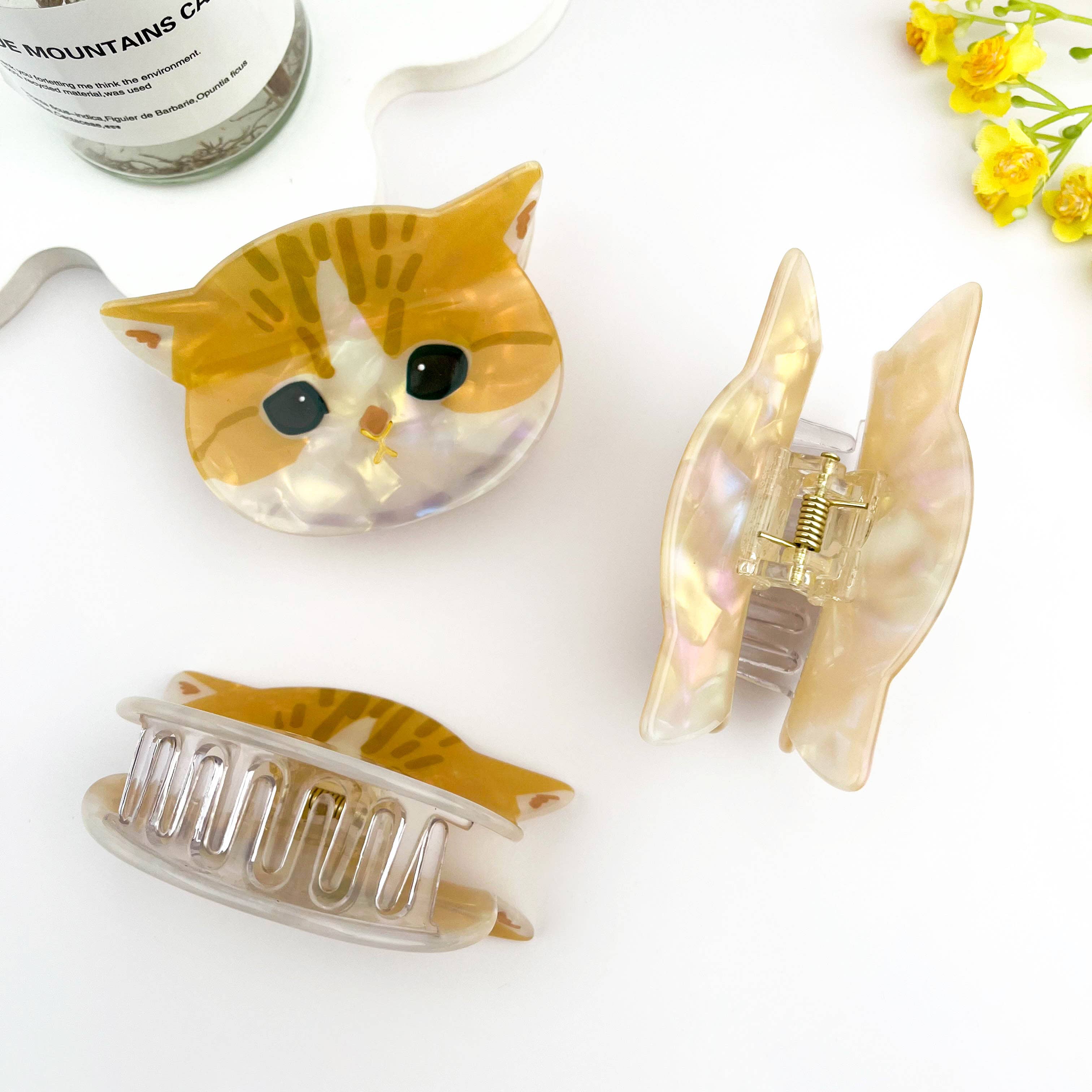 Yellow Adorable 3D Cat Acetate Hair Claw Clip – Cute & Quirky Style for wholesale on Faire4
