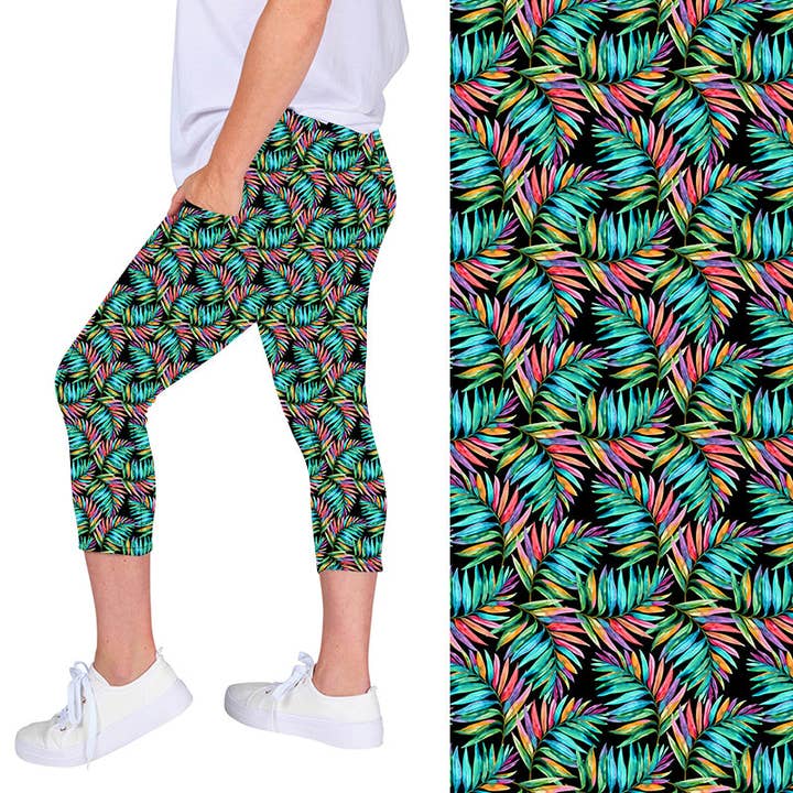 Neon Palm Party Deluxe Pocket Capri pour la vente par Natopia