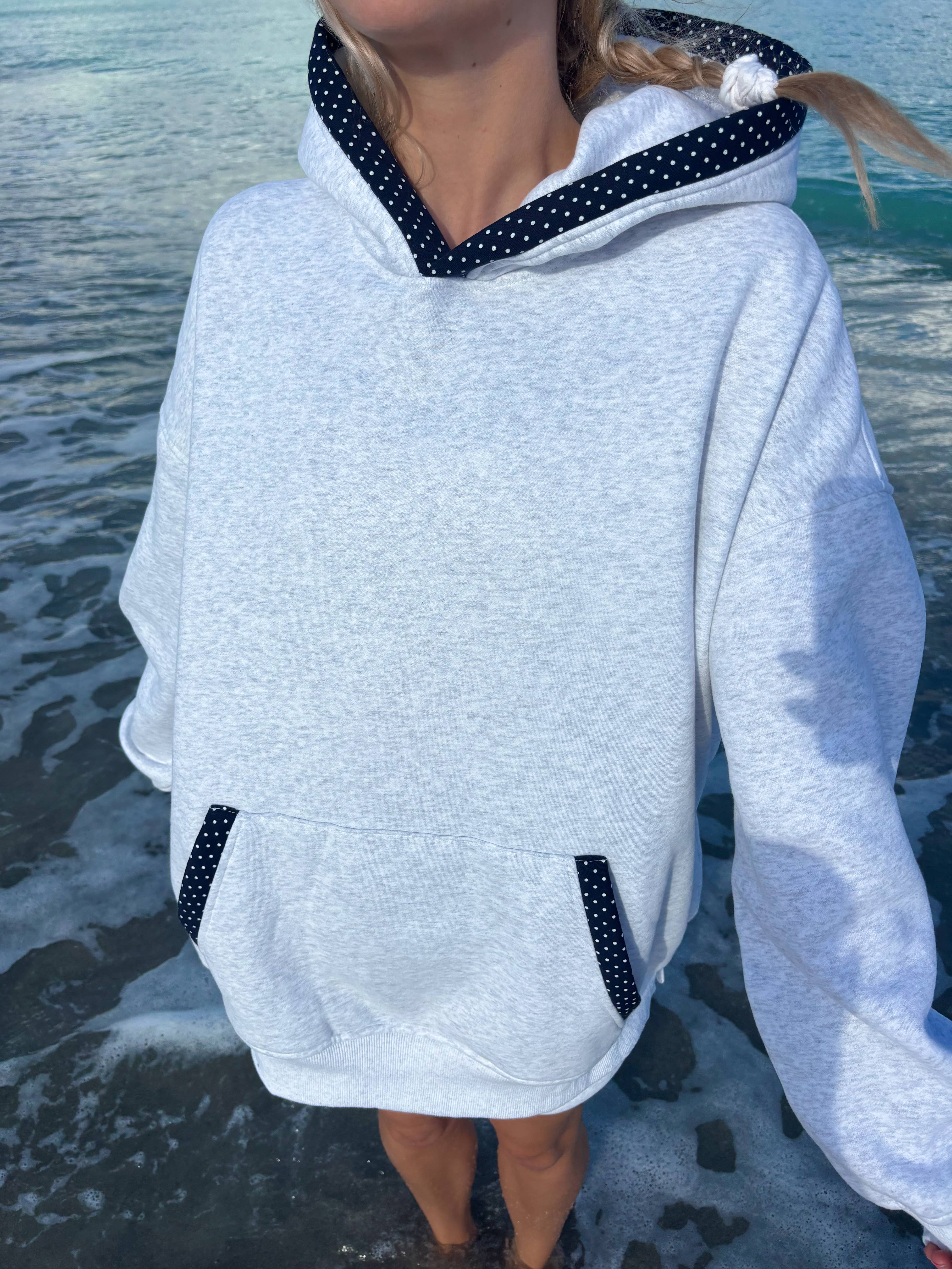 Sunkissed Coconut - Wholesale Hoodie - Women's - Pearl Grey Navy Blue Polka Dot Hoodie18