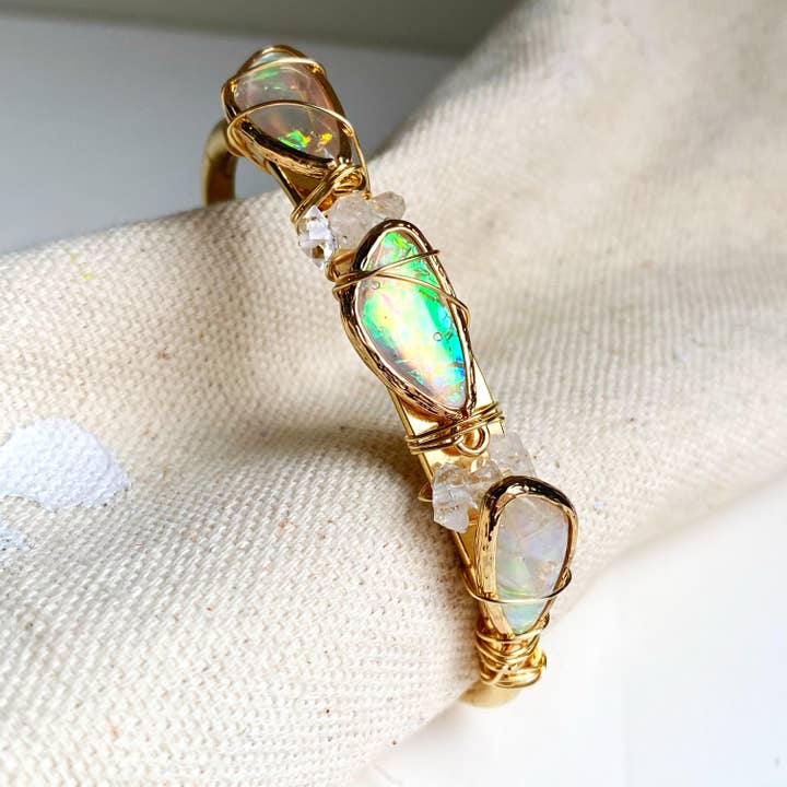 Opal Bracelet- Cuff Bracelet- Crystal Bracelet- Opal Jewelry for wholesale by Etymology Jewelry