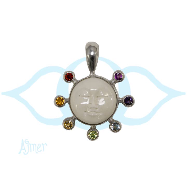 Ajmer by Jodi - Wholesale Individual Charm/Pendant - Moon Face Chakra Pendant in sterling silver ~ 7 faceted gems1