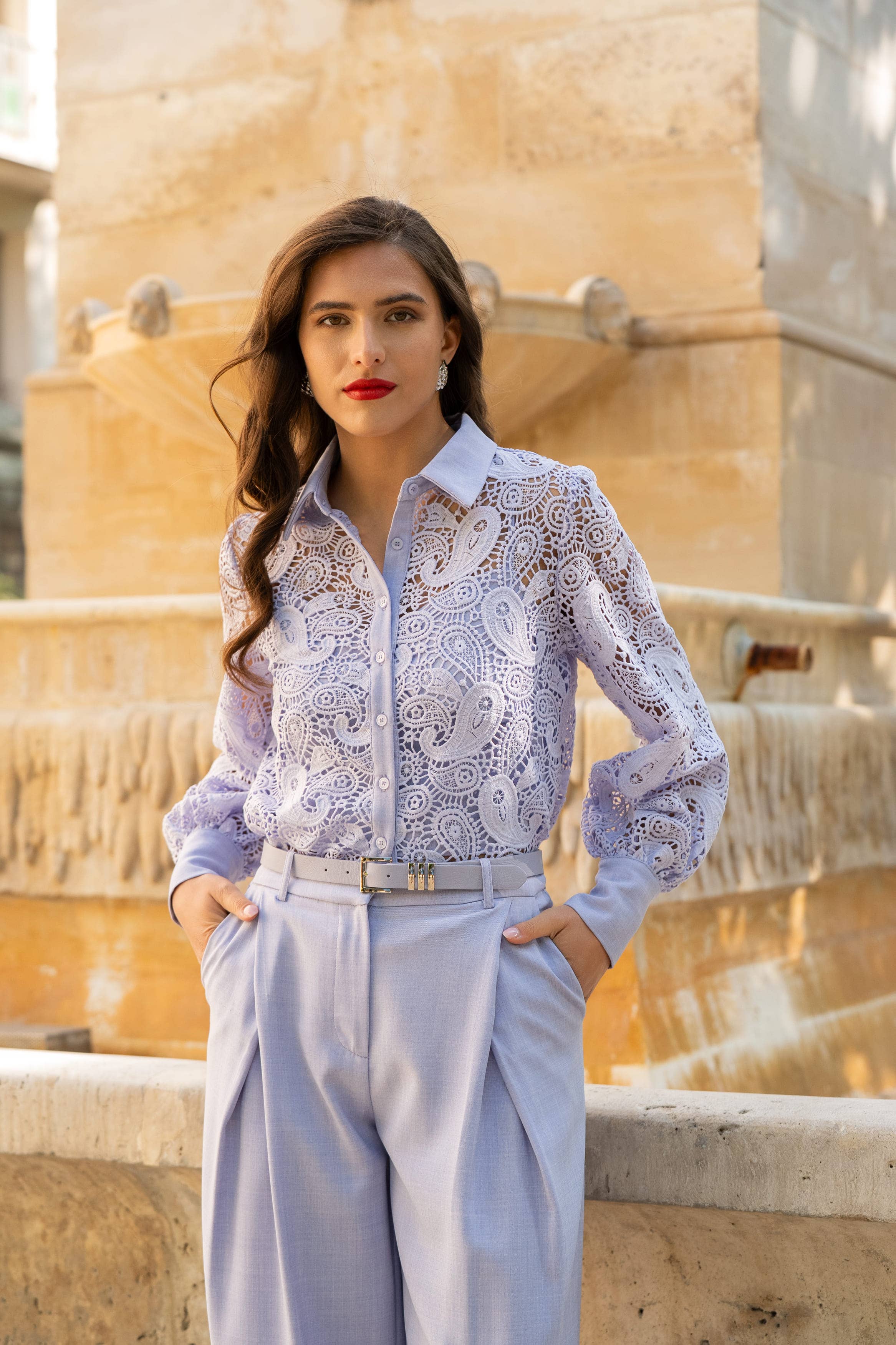 LULUMARY - Venta al por mayor Camisa con botones - Mujer - Blusa de encaje CH3614