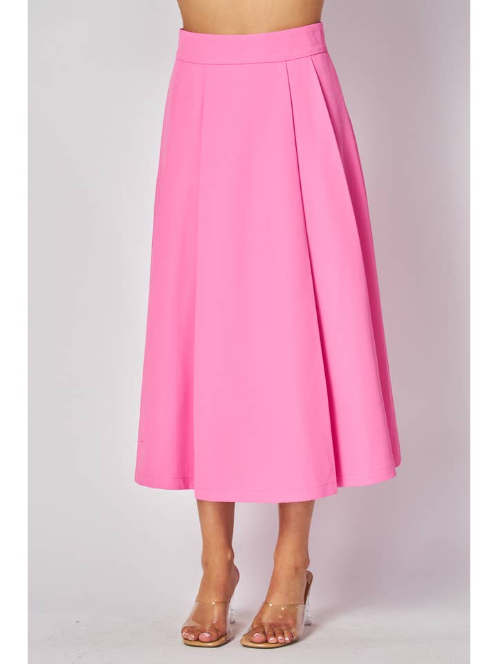B I G H I T Fashion – Engroshandel Nederdel - Dame – Solid A-Line Midi Nederdel HS2689-PINK