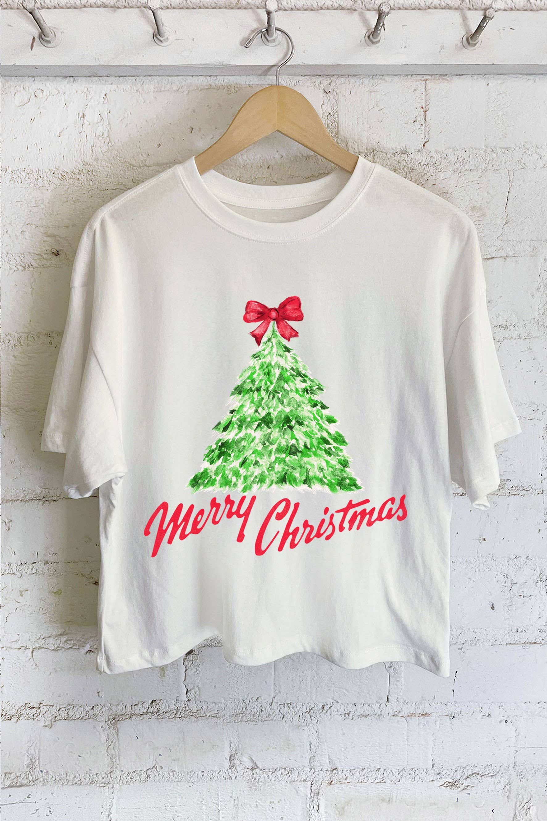 Rustee Clothing – Engroshandel T-shirt med print - Dame – GRAFISK LANG CROP TOP MED JULETRÆ3