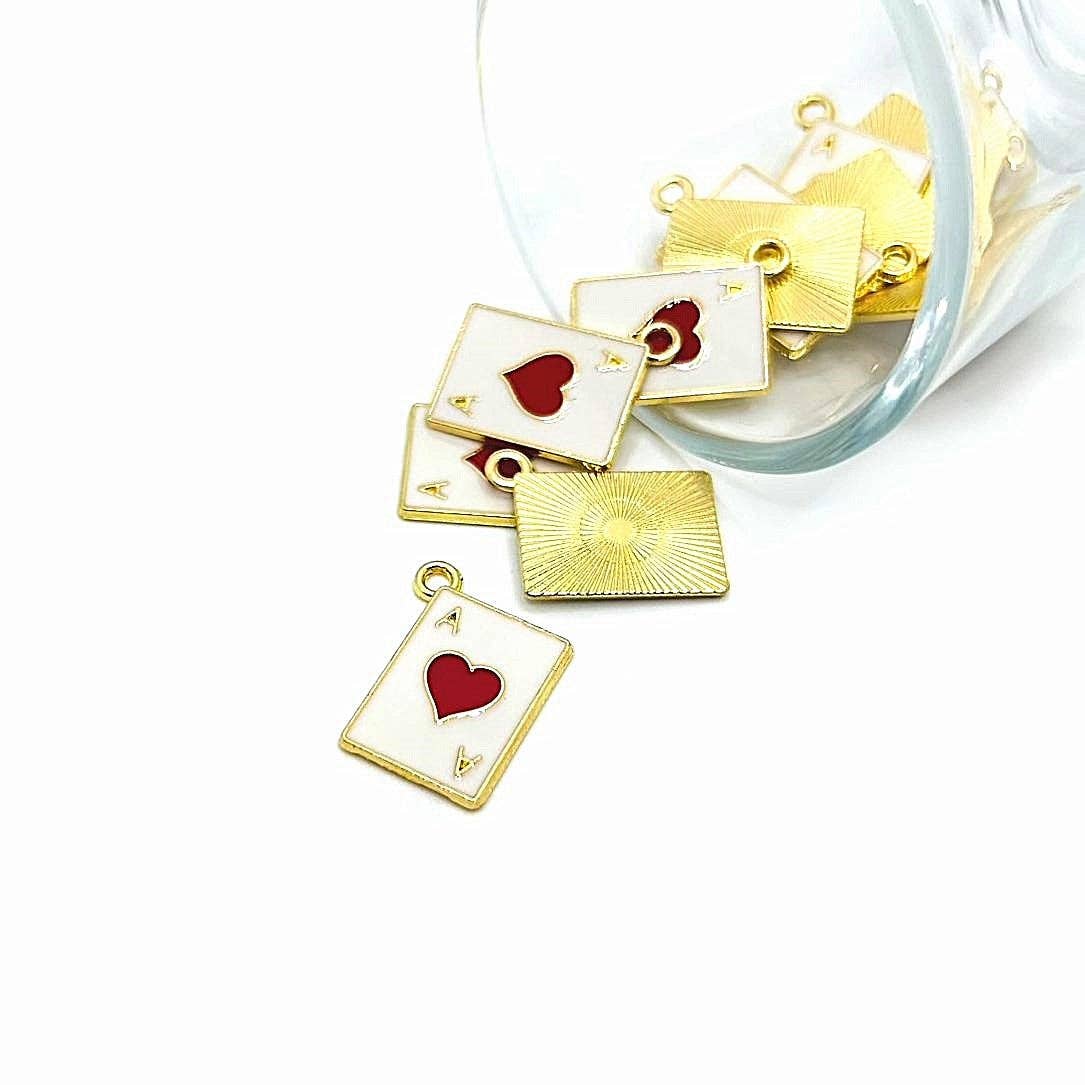 Guerrilla Charm - Wholesale Individual Charm/Pendant - Ace of Hearts Enamel Playing Card Charms, 19x14mm0