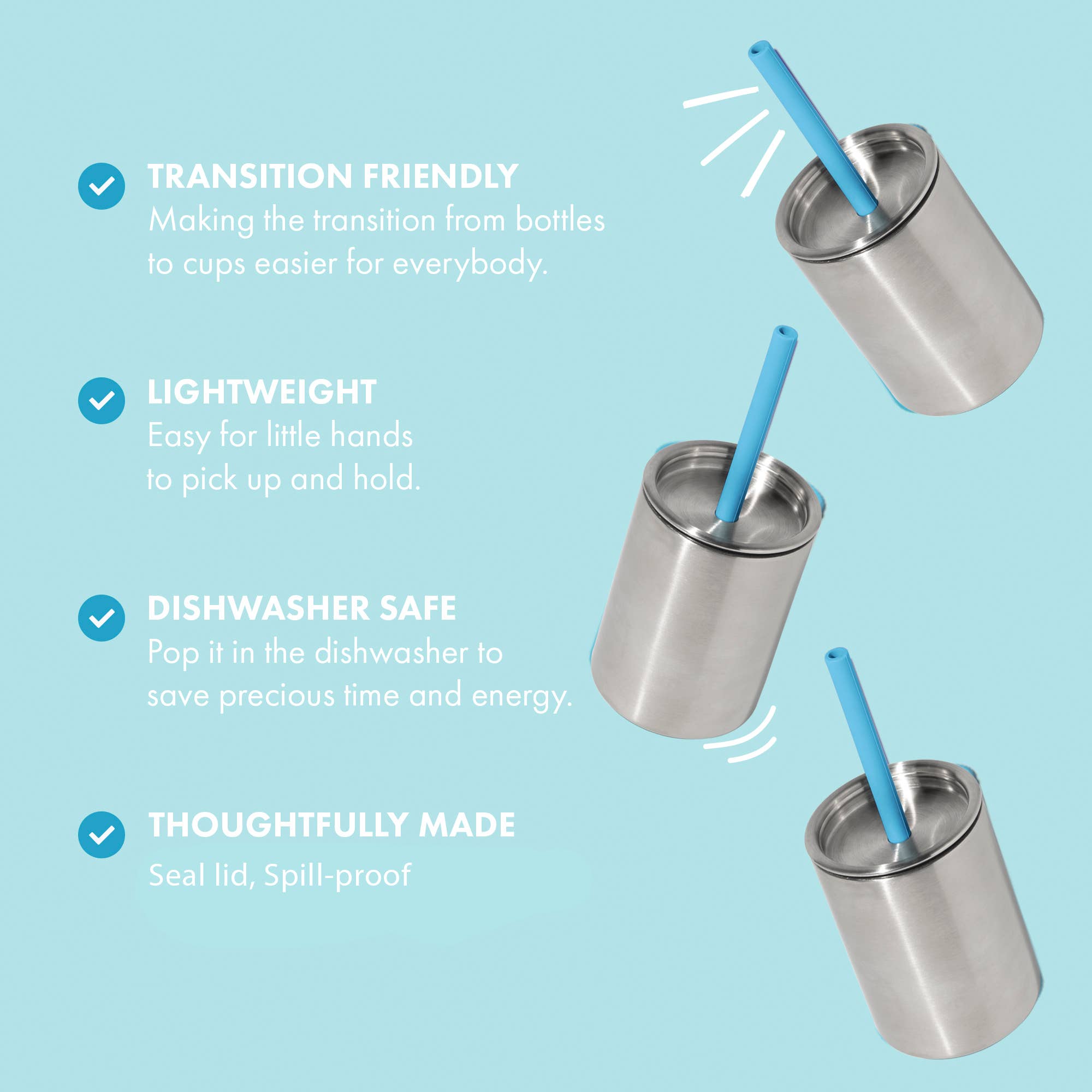 Avanchy - Wholesale Drinking Glass/Cup - Kids & Baby - 8 oz. Avanchy Stainless Stee Baby Cup, Straw + Silicone Lid2