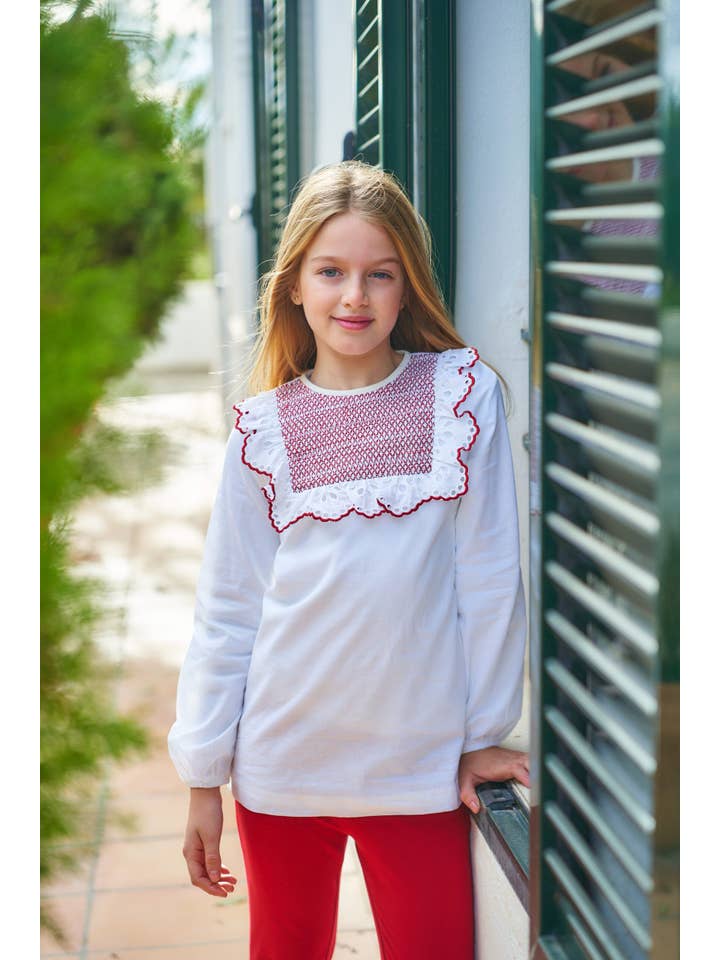 La ormiga – wholesale T-shirt - Barn – Vit Blus Engelska Stickning Vinröd