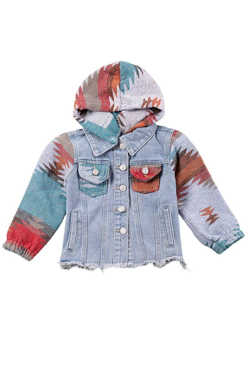 Kids Charm Online - Vente Veste en jean – enfant - 💎Veste en jean à capuche avec manches aztèques pour filles. TPG651522227- WENDY5