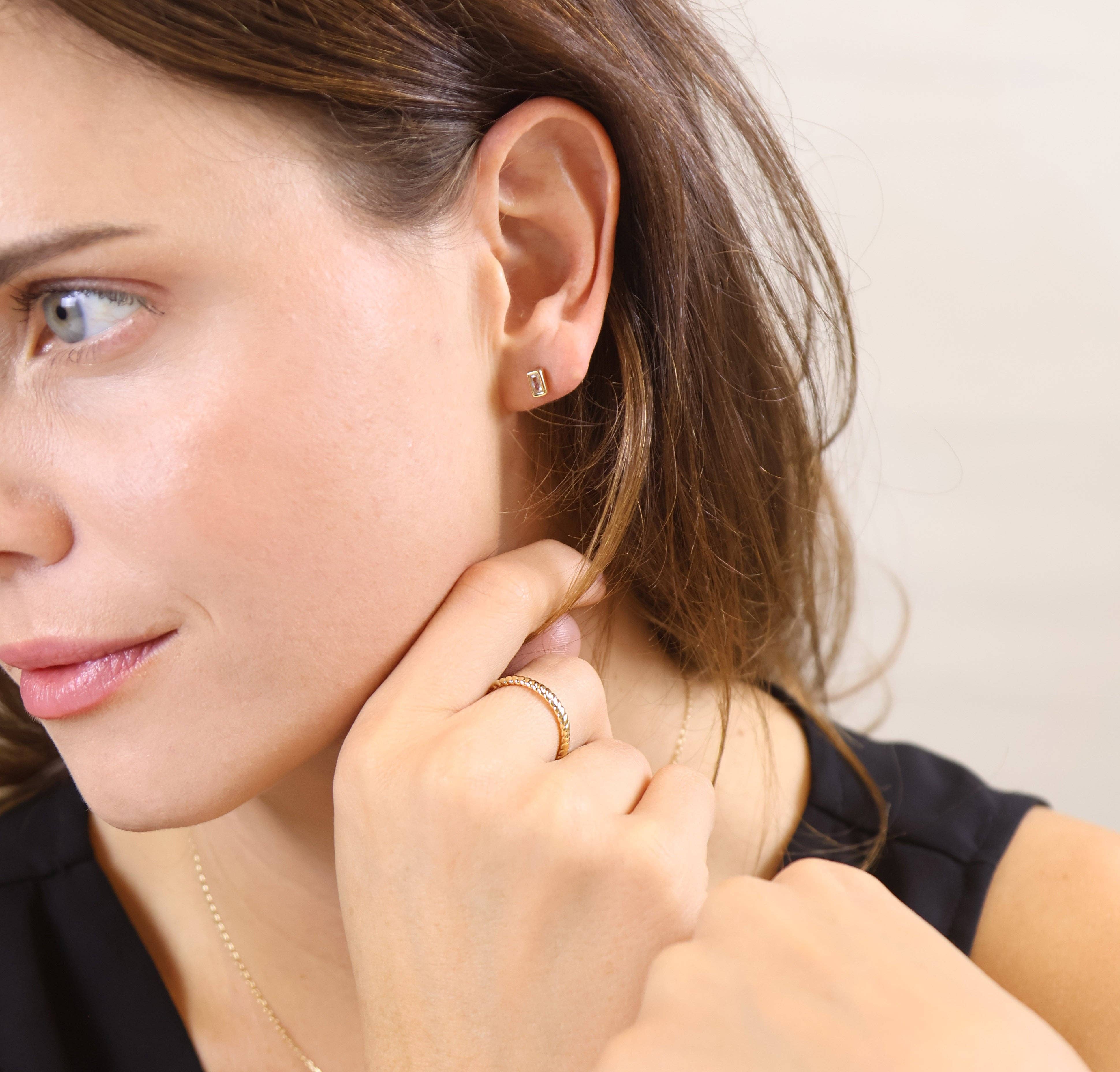 GoldFi - Wholesale Stud/Post Earrings - 18k Gold Filled Mini Bezel Baguette Stud Earrings5