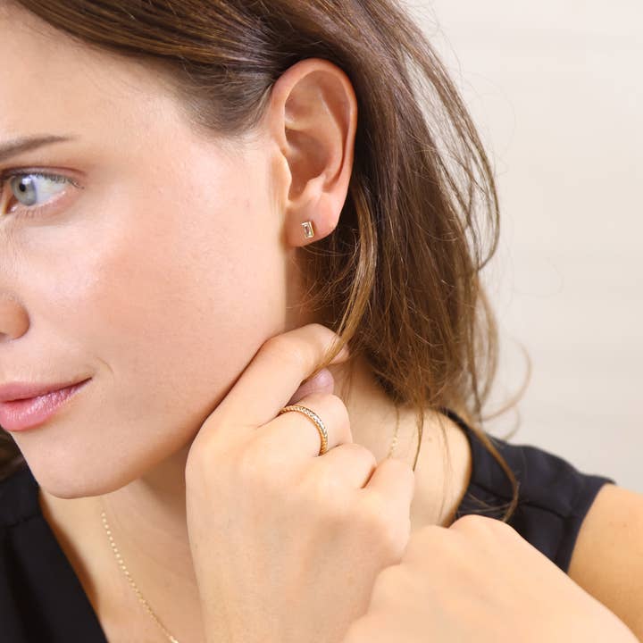 GoldFi - Wholesale Stud/Post Earrings - 18k Gold Filled Mini Bezel Baguette Stud Earrings5