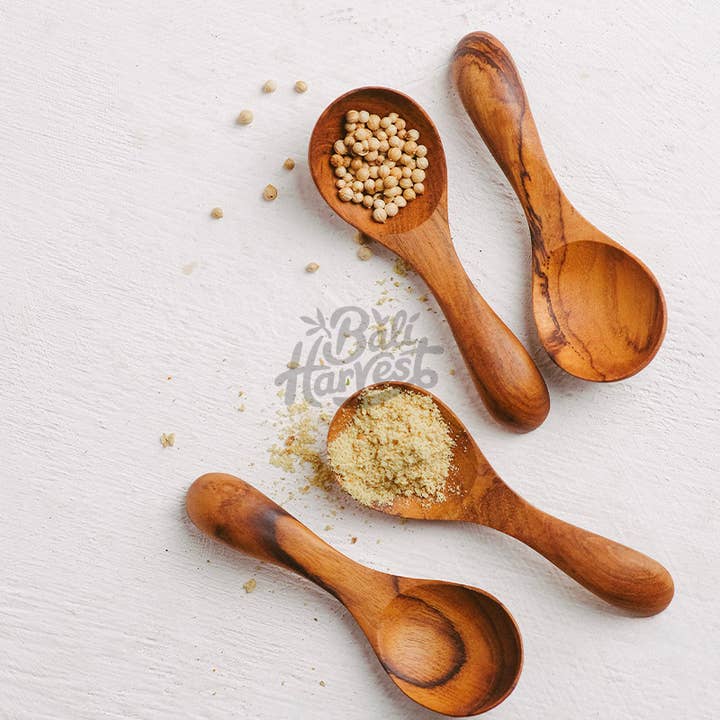 Bali Harvest - Vente Cuillère de cuisine - Cuillère en bois de teck - Cuillère à sel, sucre, épices, glace et bébé1