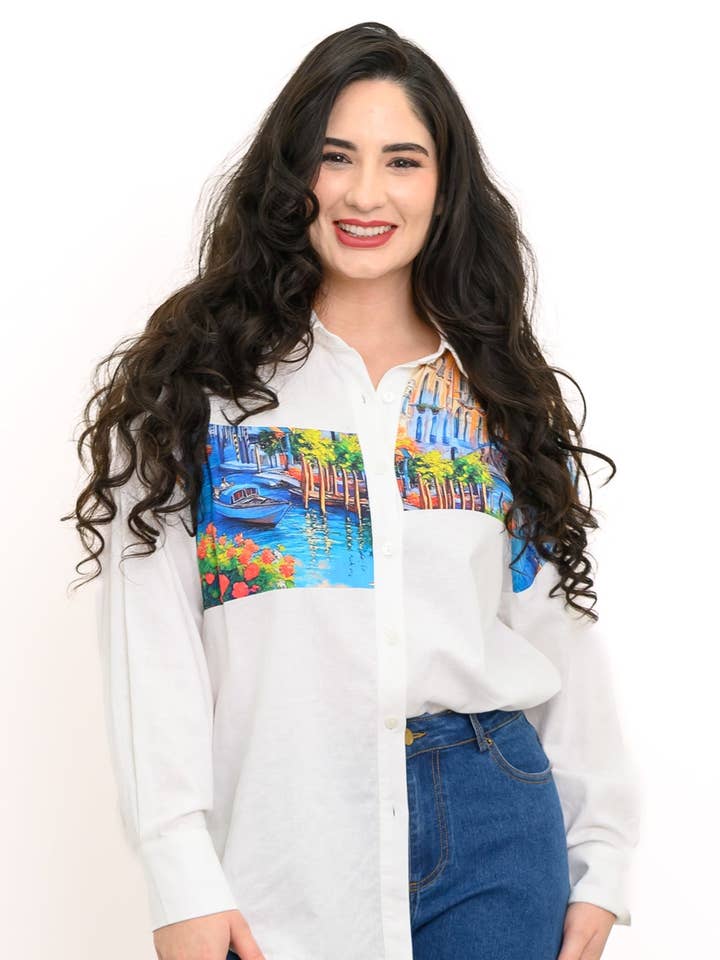 Alex Blouse, Venice, Linen Viscose for wholesale by Blue Sky Clothing Co LLC