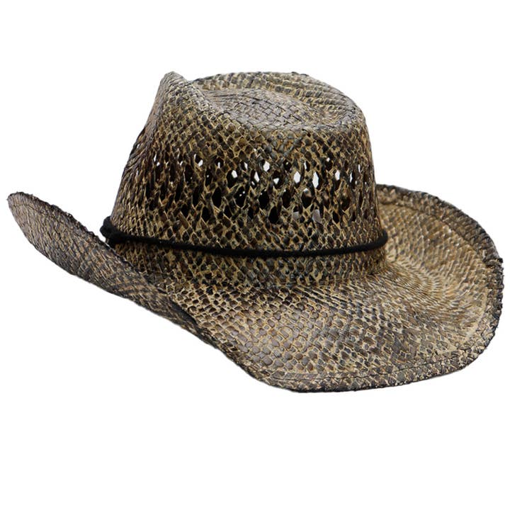 Black Longhorn Emblem Vintage Burnt Natural Straw Cowboy Hat for wholesale on Faire