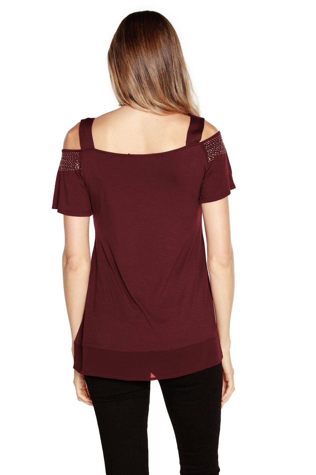 Belldini - Wholesale Blouse - Women's - Women's Cold Shoulder Tunic with Studs and Sequins30