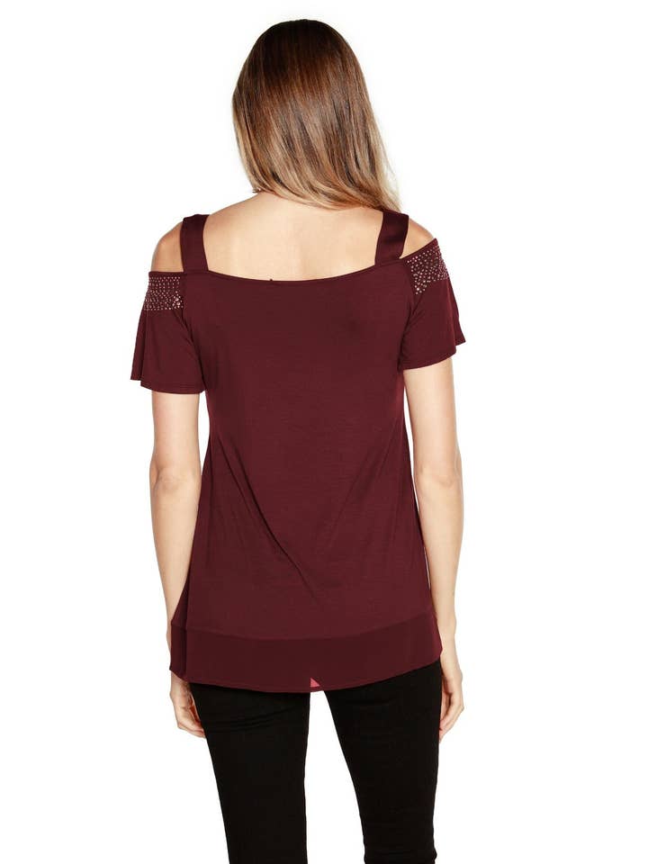 Belldini - Wholesale Blouse - Women's - Women's Cold Shoulder Tunic with Studs and Sequins30