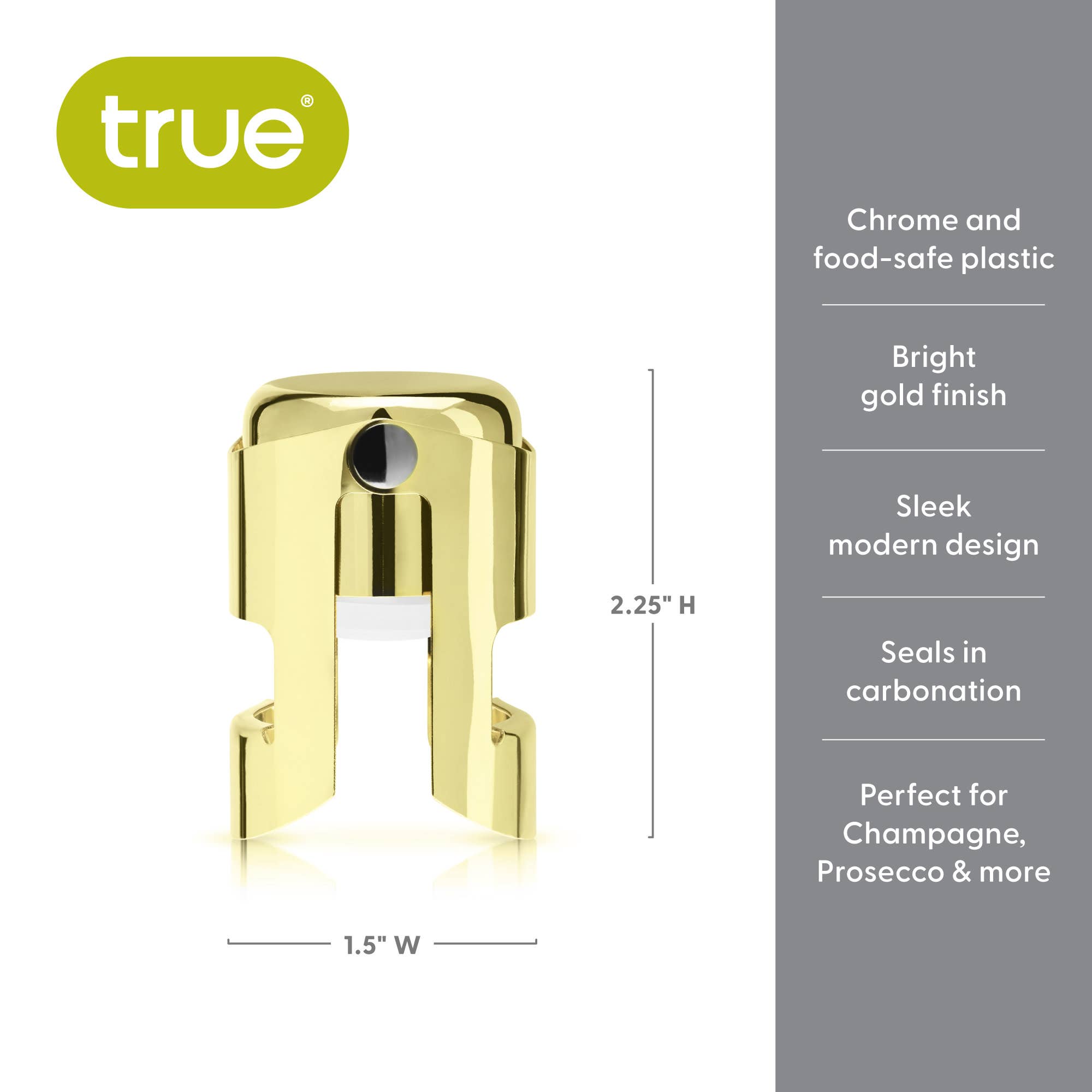 TRUE - Wholesale Wine Stopper - Fizz Chrome Champagne Stopper Silver or Gold12