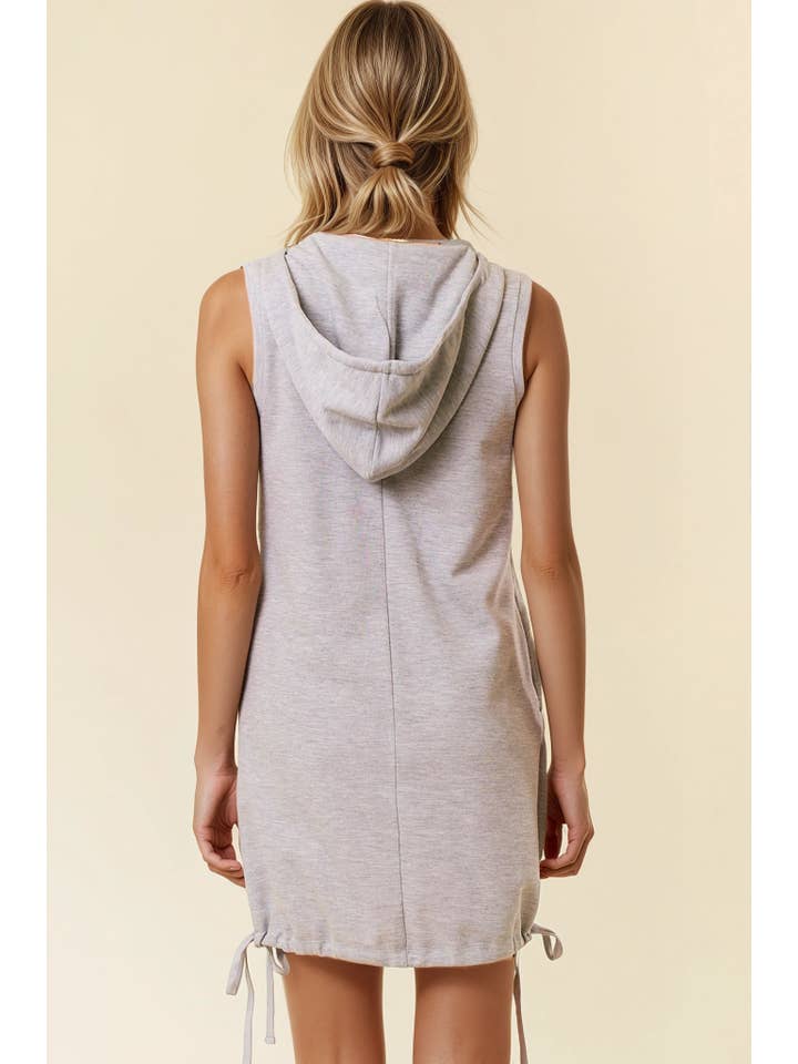 Doe and Rae - Wholesale Dress - Women's - Drawcord Bottom Sleeveless Hooded Mini Dress - 27753D8