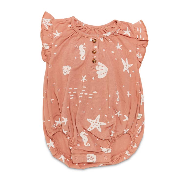 Organic Flutter Button Bunsuit - Coral Rose for wholesale by Kudaa