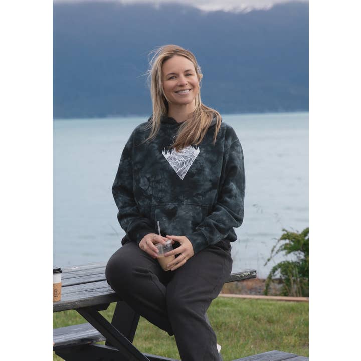 Unisex Black Tie Dye V Mountain Hoodie for wholesale by Alaska Creations