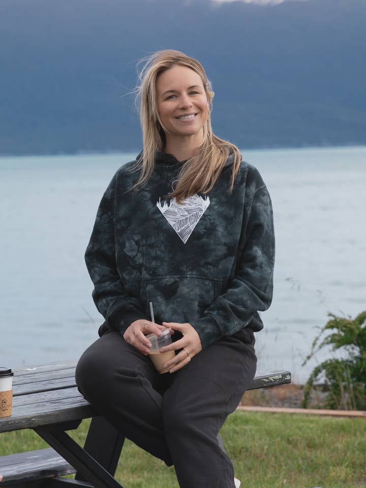 Unisex Black Tie Dye V Mountain Hoodie for wholesale by Alaska Creations